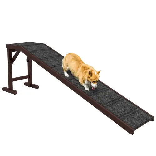 Rampe pour chien Pawhut en bois brun, pour le lit, avec une surface de moquette noire antidérapante texturée.