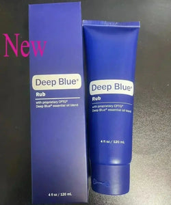 Deep blue essential oil blend in a sleek royal blue 120 ml tube with matching box for soothing relief