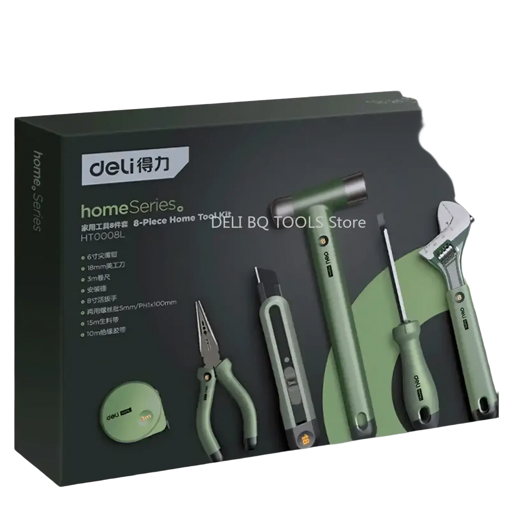 Deli multitool hand repair tool kit 8-piece home tool kit in sage green with black accents includes hammer wrench and more