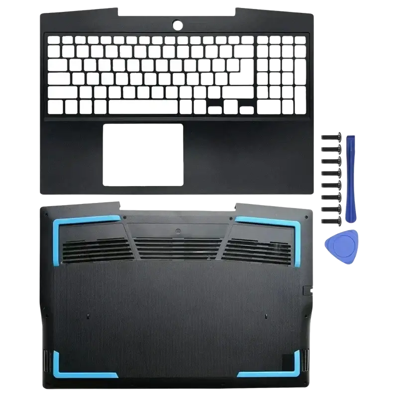 Dell g3 3590 black laptop bezel hinges palmrest cover with blue accent trim for replacement assembly