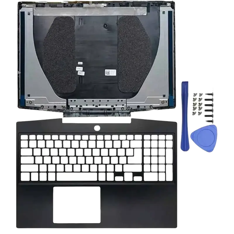 Dell g3 3590 black laptop palmrest bezel hinges replacement assembly with white keycaps and hinges palmrest components
