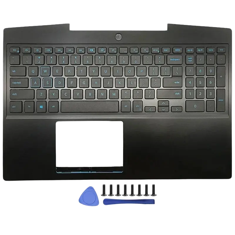 Dell G3 3590 black matte laptop keyboard with standard qwerty layout for bezel hinges palmrest replacement assembly
