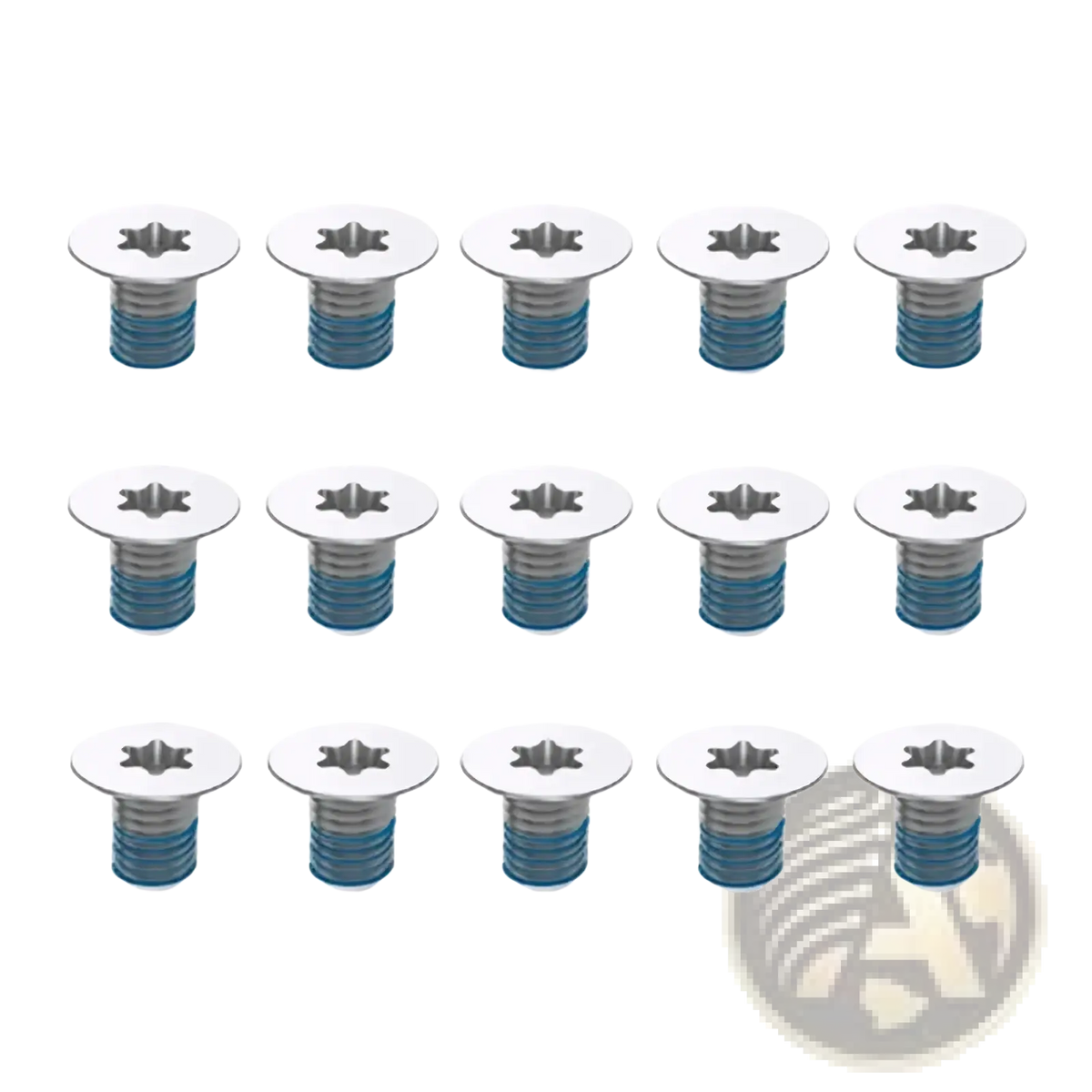Set of 15 stainless steel Dell XPS bottom case screws with star-shaped heads and blue threaded shafts