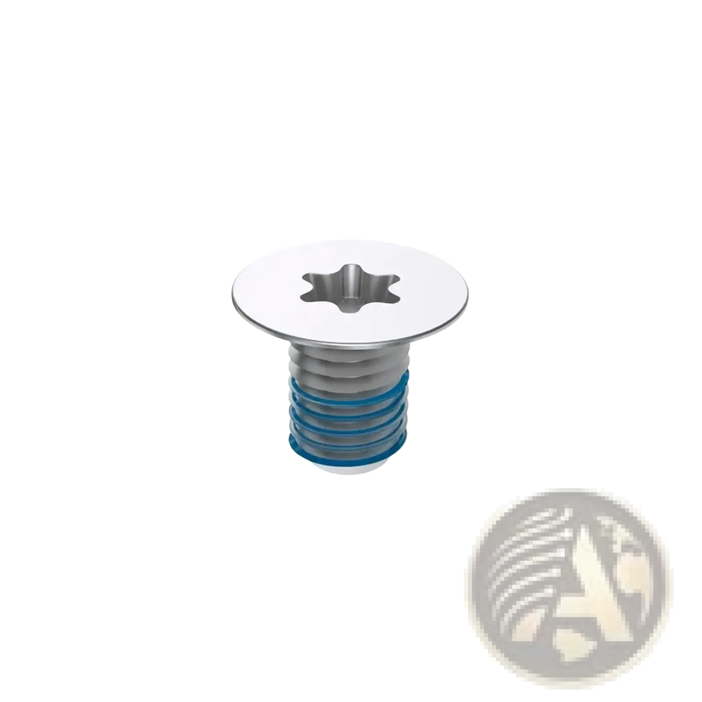 Silver-colored stainless steel dell xps bottom case screw with star-shaped drive head and blue-coated threaded shaft