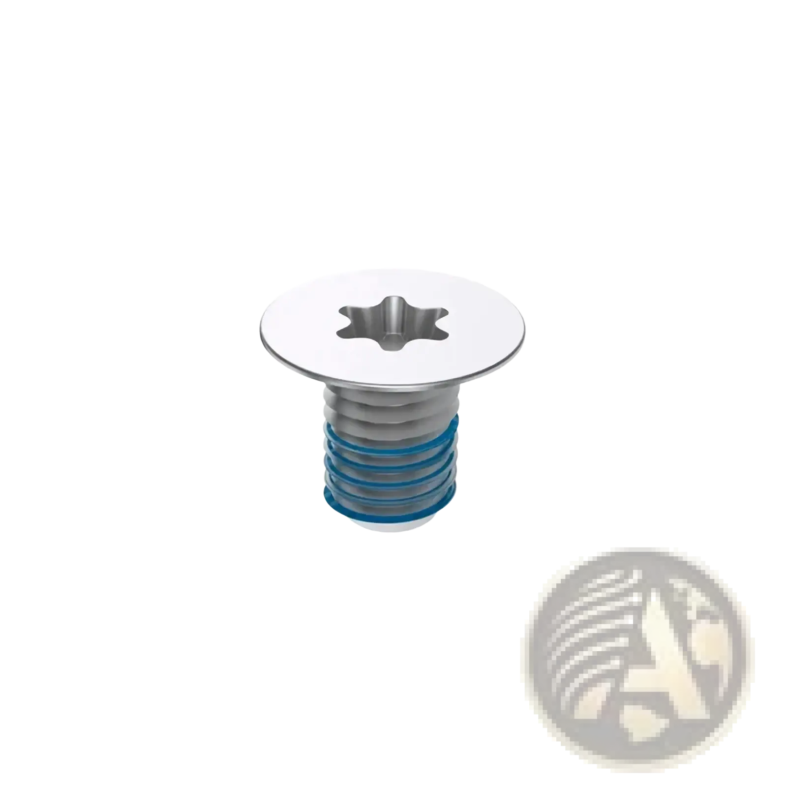 Silver-colored stainless steel dell xps bottom case screw with star-shaped drive head and blue-coated threaded shaft