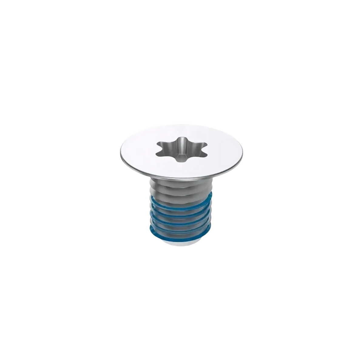 Silver-colored metal Dell XPS bottom case screw with star-shaped drive head and blue-threaded shaft