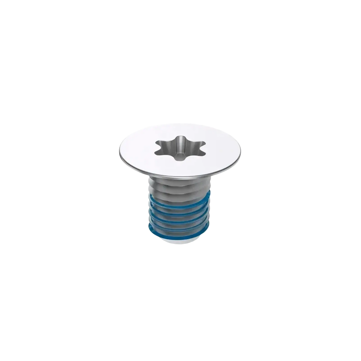 Silver-colored stainless steel dell xps bottom case screw with star-shaped drive head and blue-coated threaded shaft