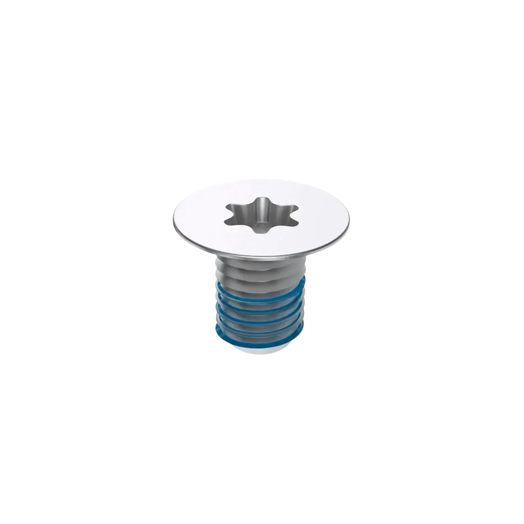 Silver-colored stainless steel dell xps bottom case screw with star-shaped drive head and blue-coated threaded shaft