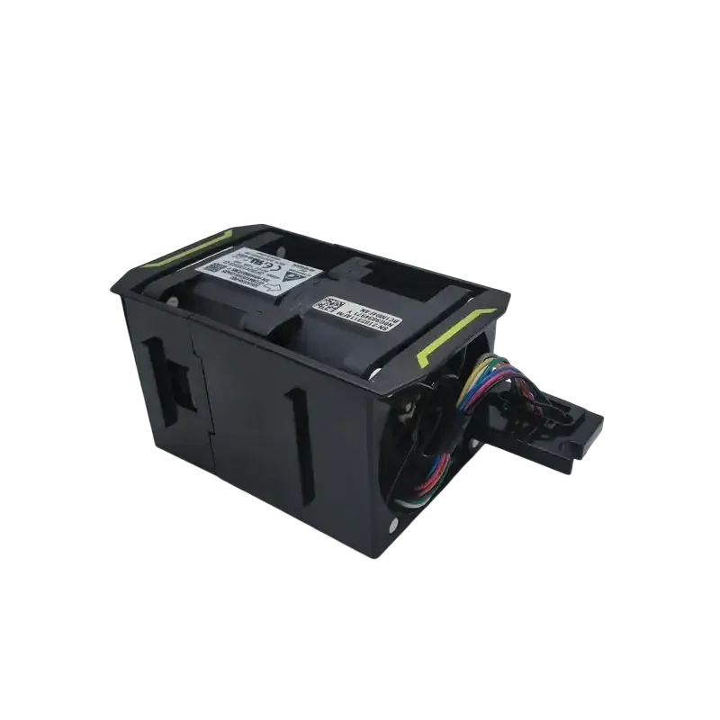 Black plastic delta 20000 rpm blower fan showing rear coin acceptor with yellow stripes and multicolored wires