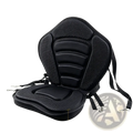 Deluxe padded kayak seat and adjustable backrest in black with textured grip and adjustable straps visible from the back side