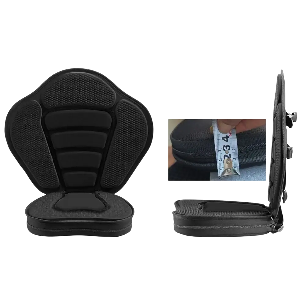 Deluxe padded kayak seat with black uice textured cushioned surface and reinforced edges for enhanced comfort
