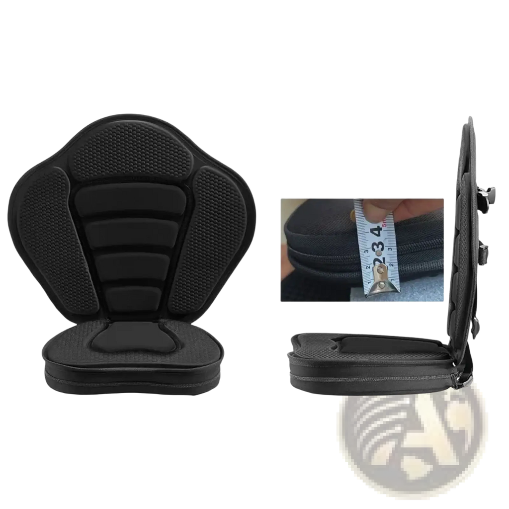 Deluxe padded kayak seat with black uice textured cushioned surface and reinforced edges for enhanced comfort