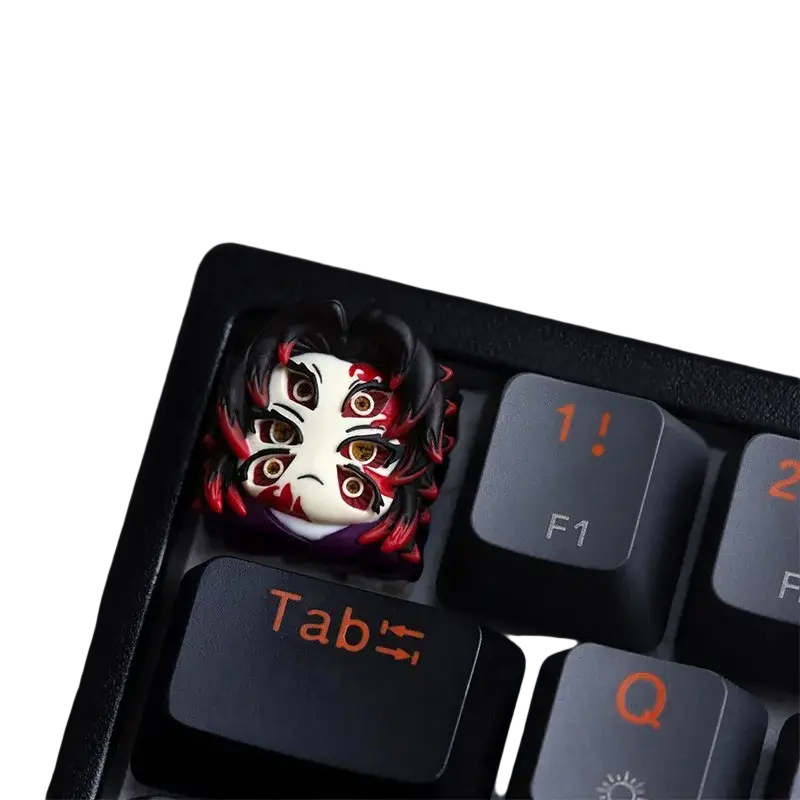 Demon slayer resin keycap finished goods featuring a detailed sculpted anime character with black red hair and white face paint