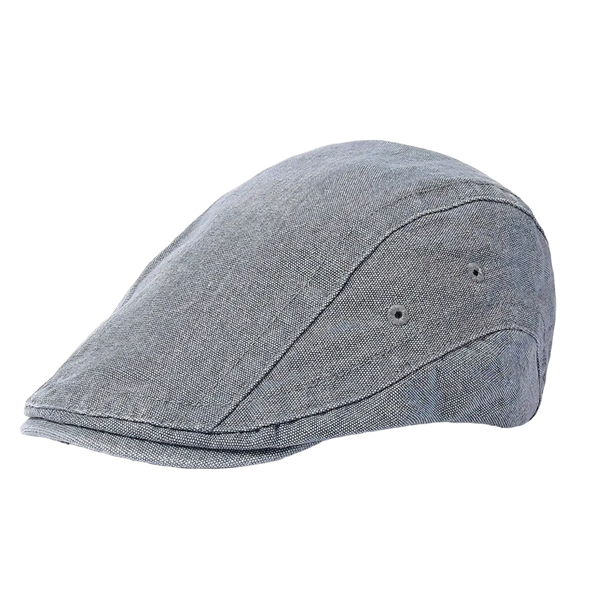 Gray textured denim flat cap with subtle stitching button details vintage beret adjustable hat