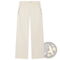 Cream-colored wide-leg trousers with silver-toned button details on outer seams from denim halter crop top set