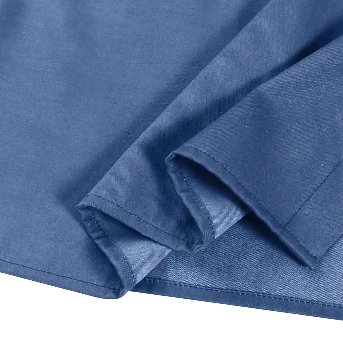 Denim maxi dress button down ruffle hem casual in soft medium blue cotton fabric with neat seams and subtle texture