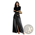 Black denim maxi skirt with high waist asymmetrical front slit in a stylish and elegant design