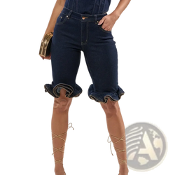 Dark blue denim shorts with ruffled hems for a stylish casual look