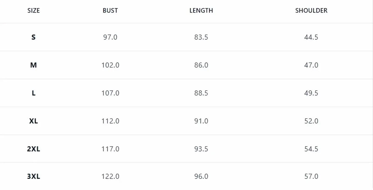 Size chart for denim shirt dress casual retro fringed mini dress showing measurements in centimeters from s to 3xl