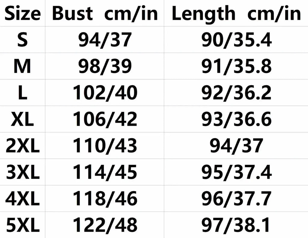 Size chart for denim shirt dress short sleeve button casual mini showing bust and length in cm and inches s to 5xl