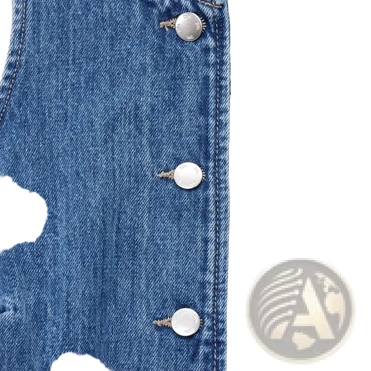 Blue denim short dress sleeveless with silver-toned button front casual denim vest detail