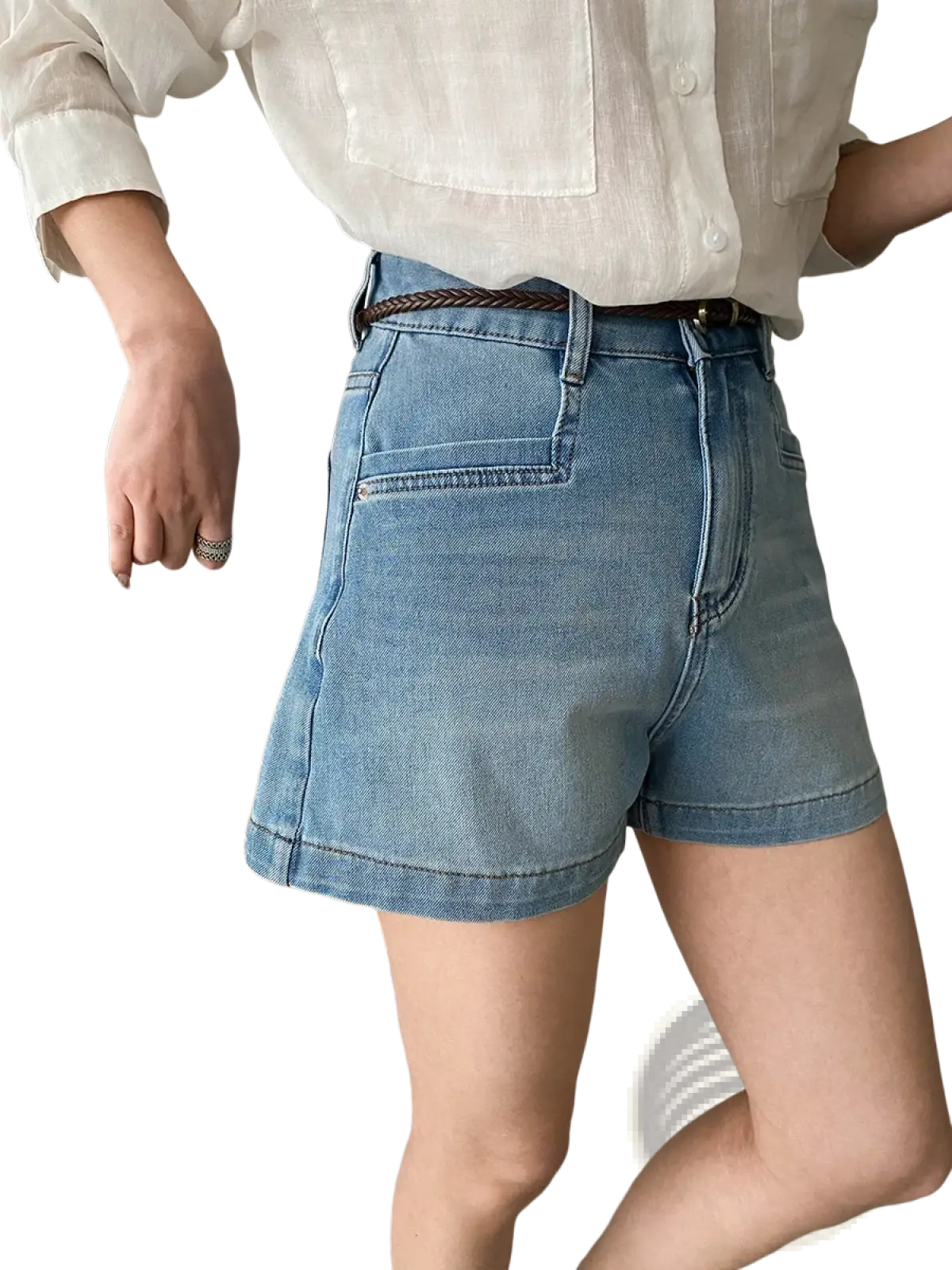 Denim shorts high waist loose casual women light-wash denim with rolled cuffs for a relaxed fit and casual style