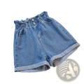 Denim shorts high waist rolled hem summer in light blue wash with rolled cuffs and two front pockets
