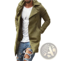 Olive green denim trench coat slim fit plus size mid length with classic double-breasted design and worn texture