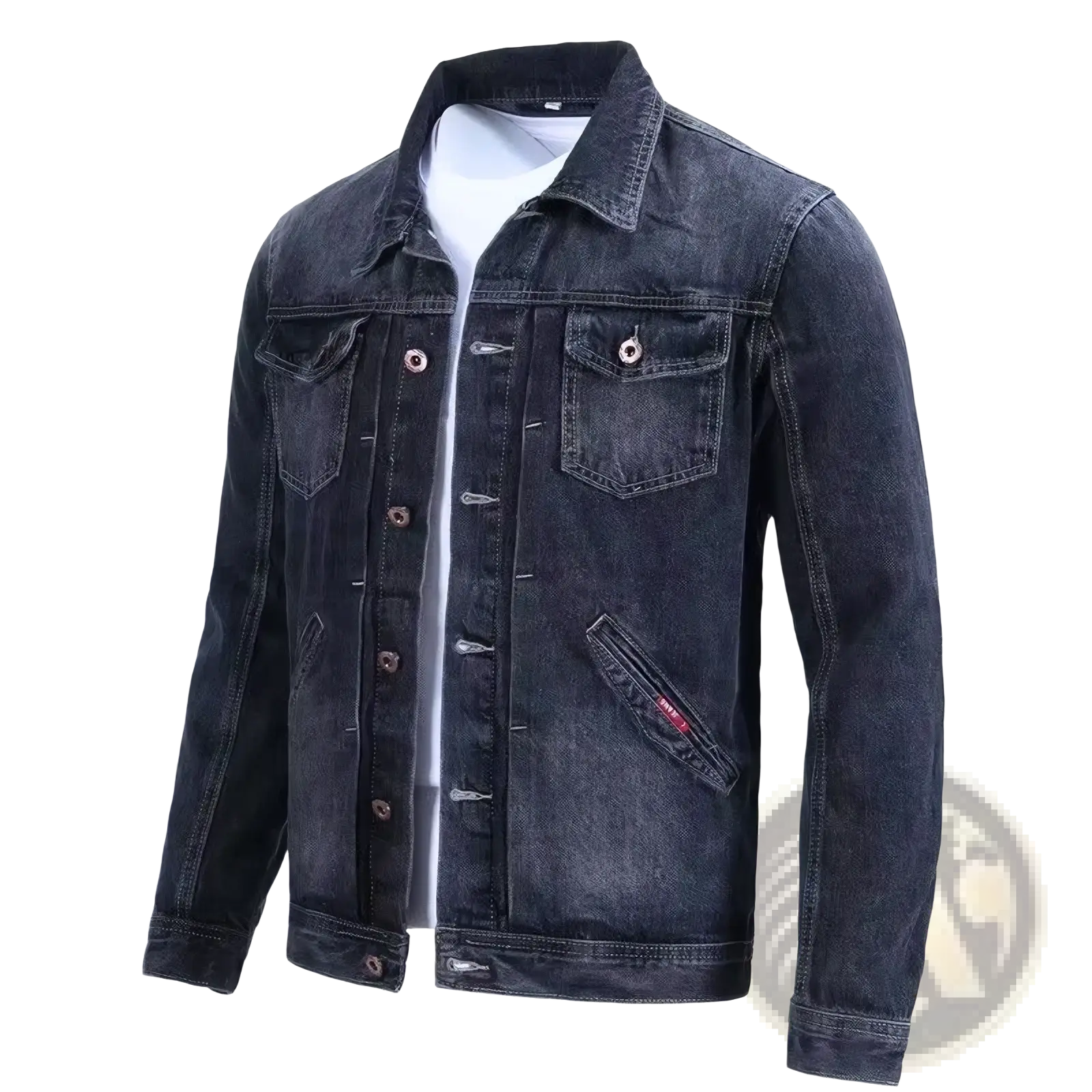 Dark-wash denim workwear jacket slim fit with classic button-front design and subtle fading for casual outerwear