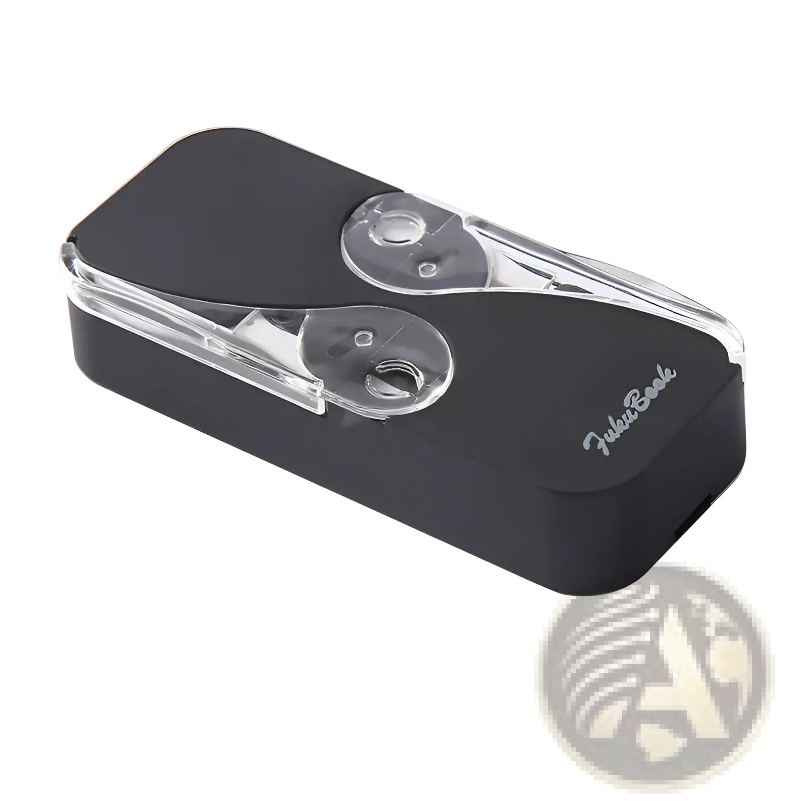 Black plastic can opener with transparent acrylic handles and fukui book logo for dental floss storage box automatic pop up case