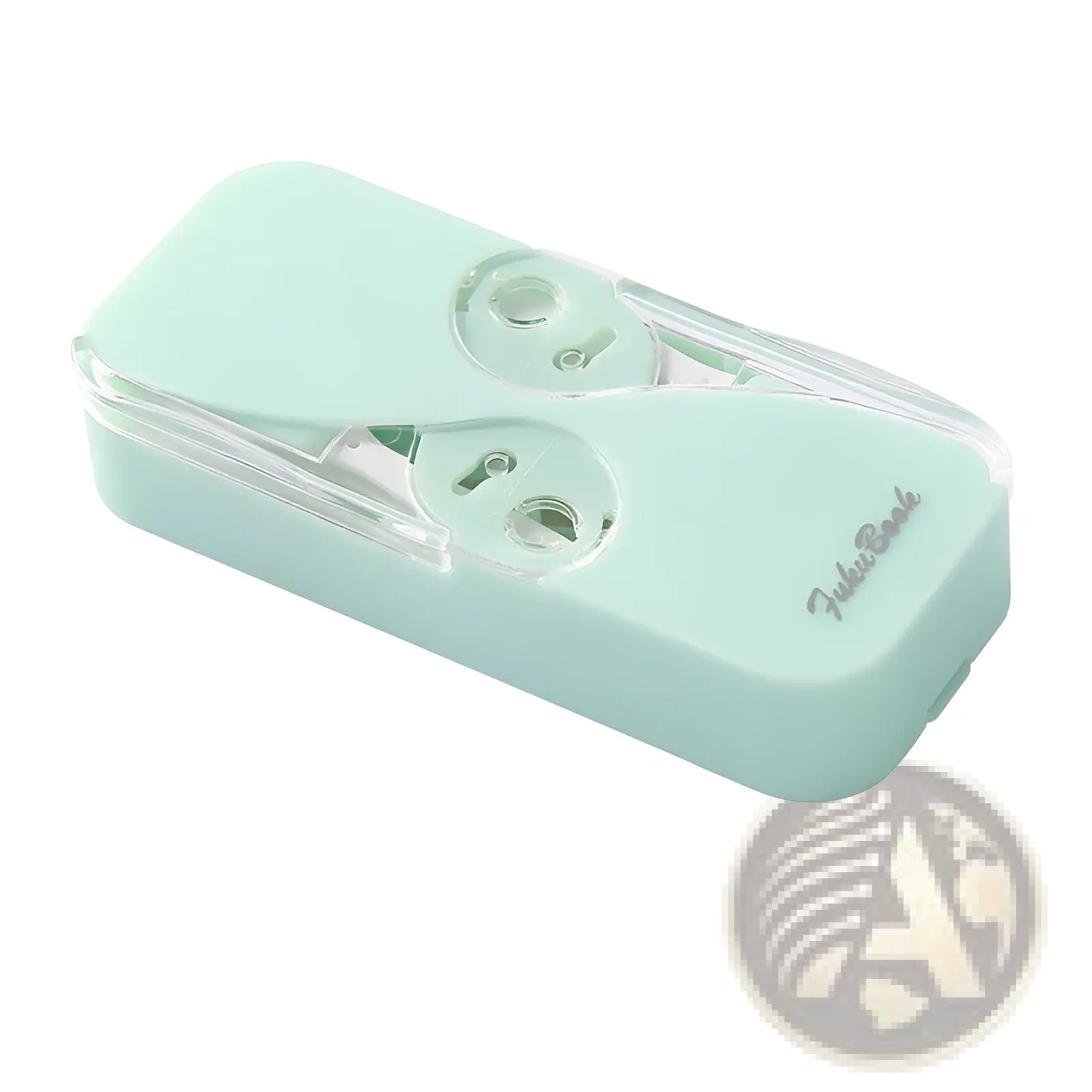 Mint green plastic dental floss storage box with clear acrylic cover and dual roll compartments for easy dispensing
