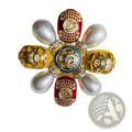 A luxurious Chanel designer pearl brooch with a blue enamel medallion and red yellow beetle rhinestone pin