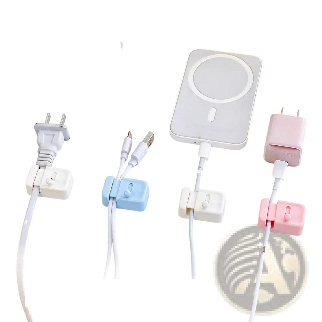 Pastel-colored plastic desk cable clips with no drill design for organizing plugs usb cables and chargers