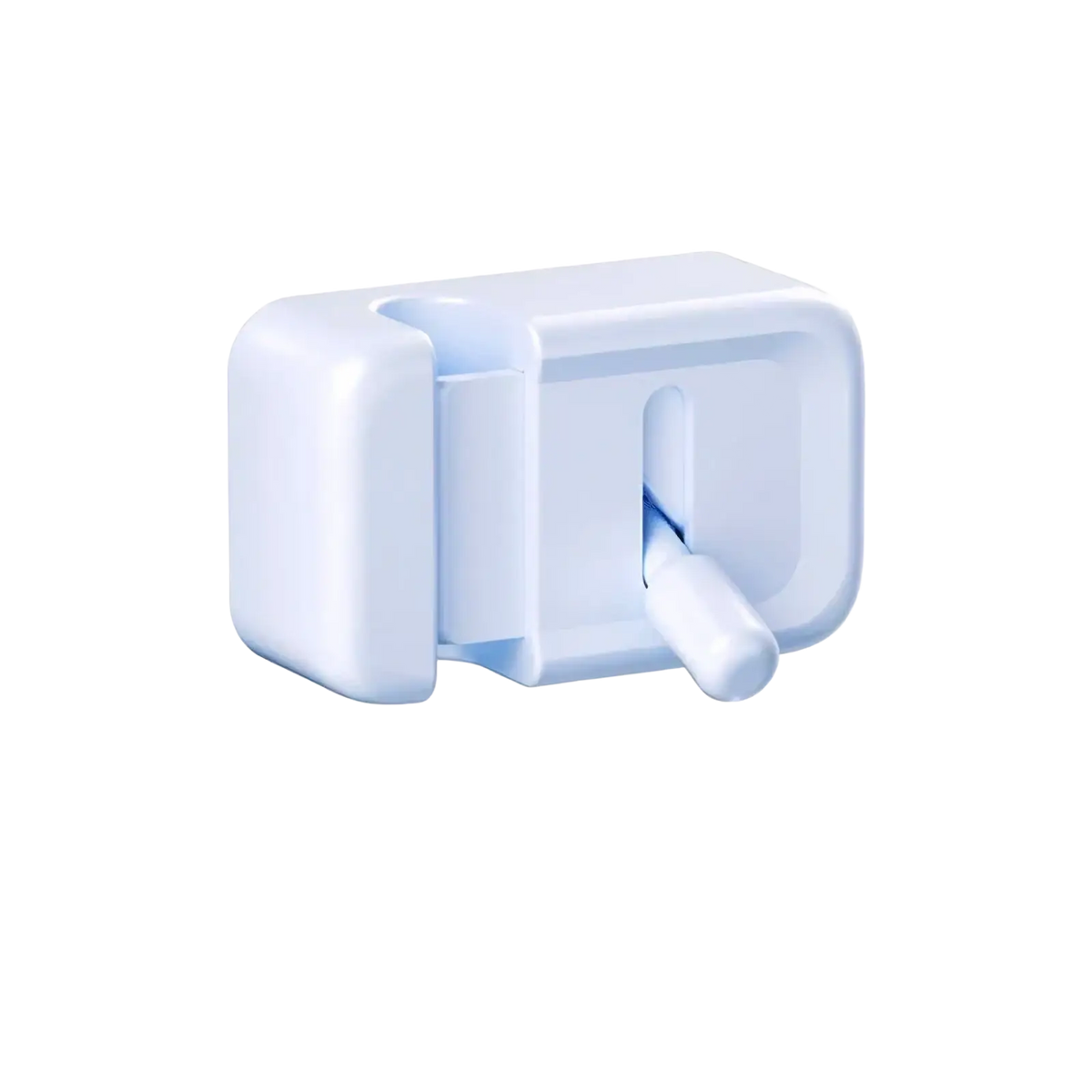 White plastic desk cable clip with a sleek rectangular design and rounded edges for no drill cord organization