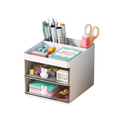 White two-tier desk organizer with clear drawers and bunny-shaped handles for efficient workspace storage