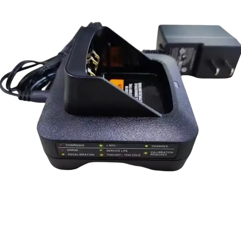 Black plastic desktop base charger for motorola xts2500 xts1500 with led indicator lights for charging and calibration status