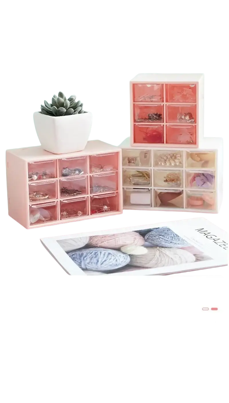 Desktop organizer mini clear drawer storage shelf with pink translucent plastic and high-color design from mainland china