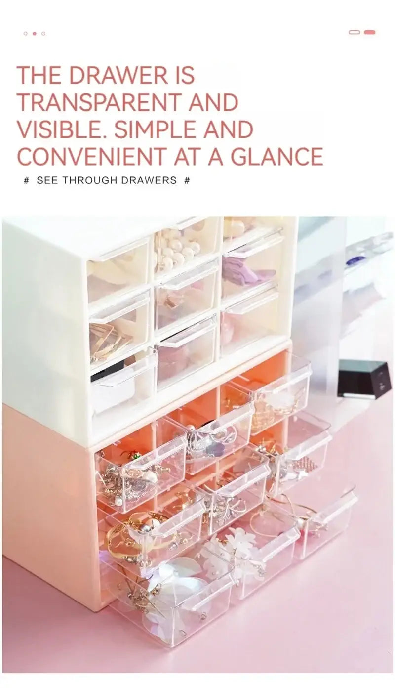 Transparent acrylic desktop organizer with two-tone white and peach drawers high-color design made in mainland china
