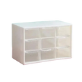 White plastic desktop organizer with nine clear transparent drawers in a high-color design made in mainland China