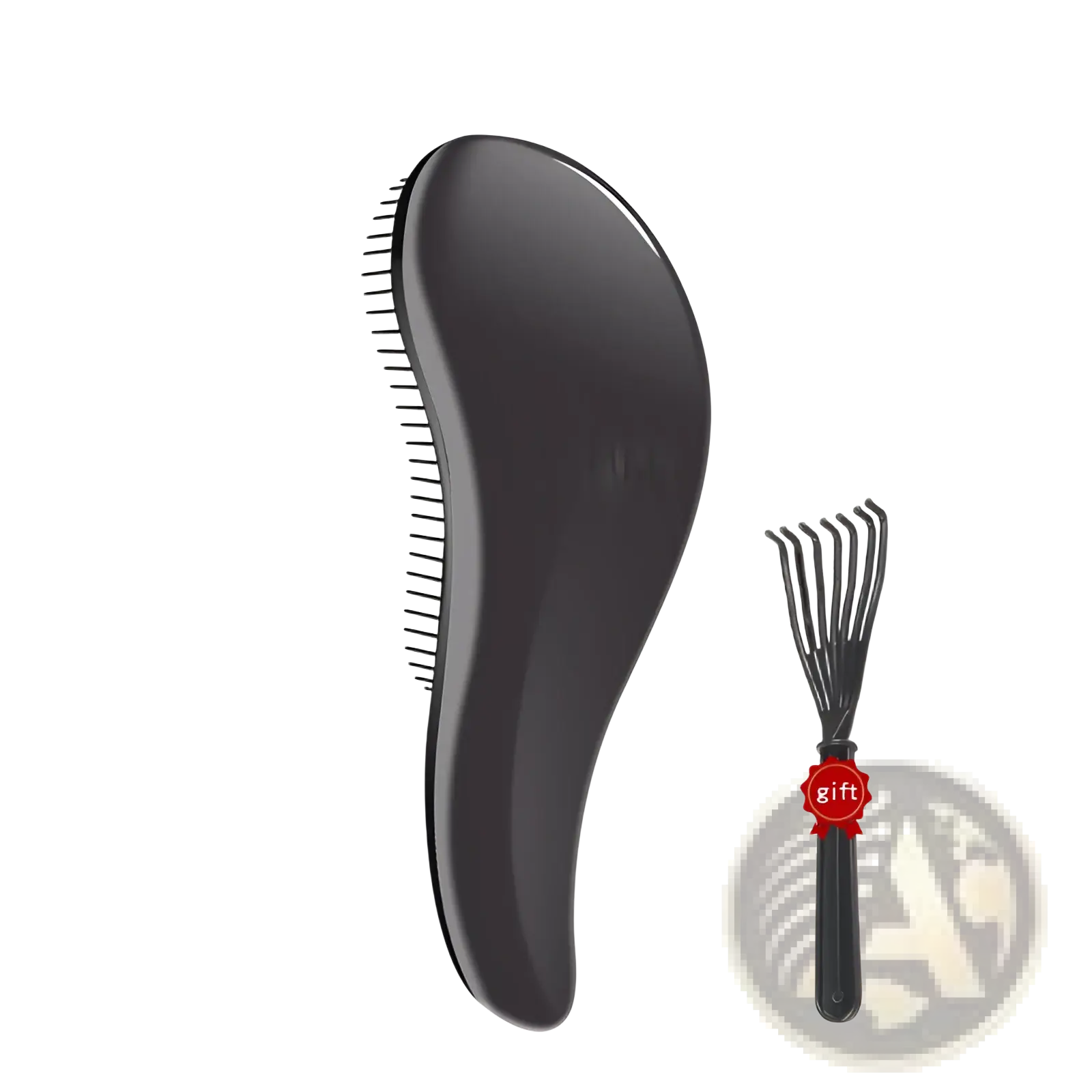 Black plastic detangling hairbrush with rounded ergonomic handle and fine bristles from a 3 piece styling comb set
