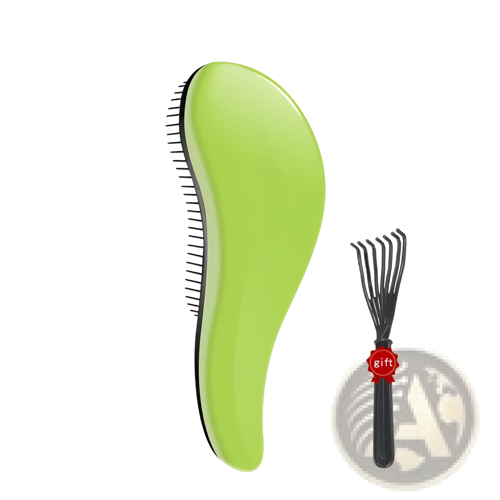 Lime green plastic detangling hairbrush with black bristles from a 3 piece glossy styling comb set