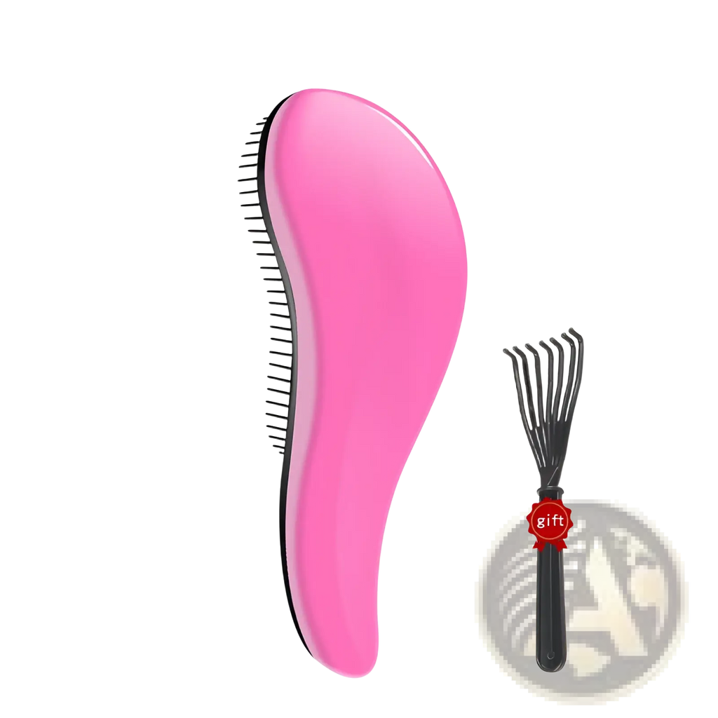 Pink plastic detangling hair brush with black bristles from glossy styling comb 3 piece set for easy hair care