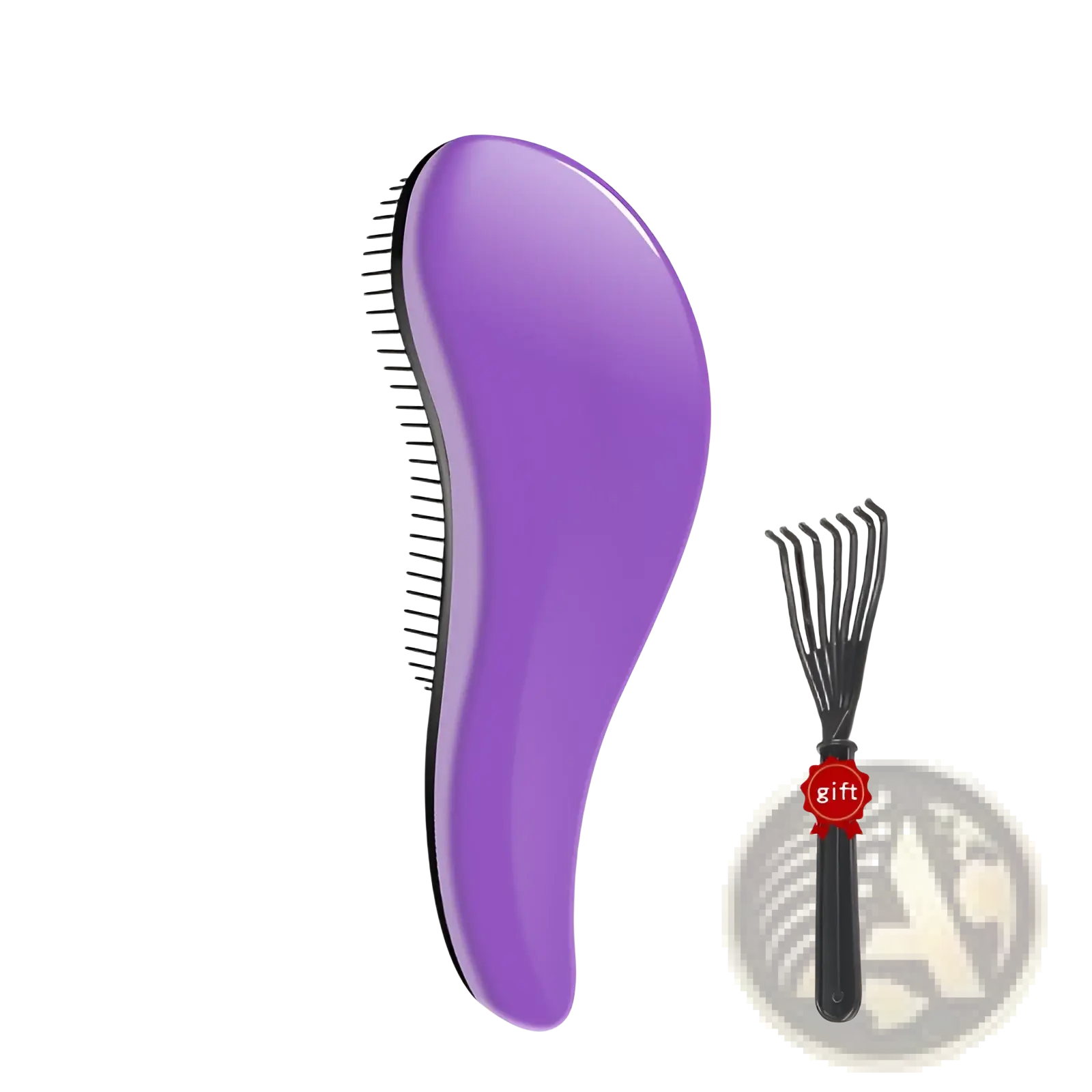 Purple plastic detangling hair brush with black bristles from a 3 piece glossy styling comb set
