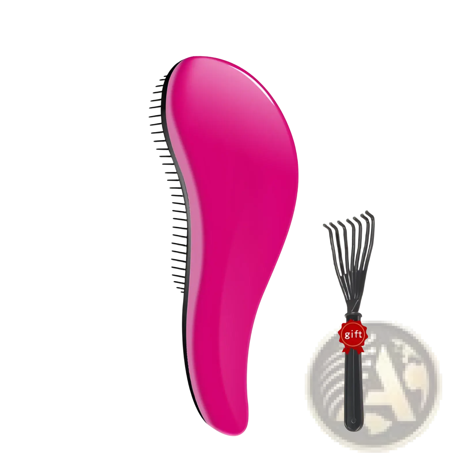 Vibrant pink plastic detangling hair brush with black bristles from a 3 piece glossy styling comb set