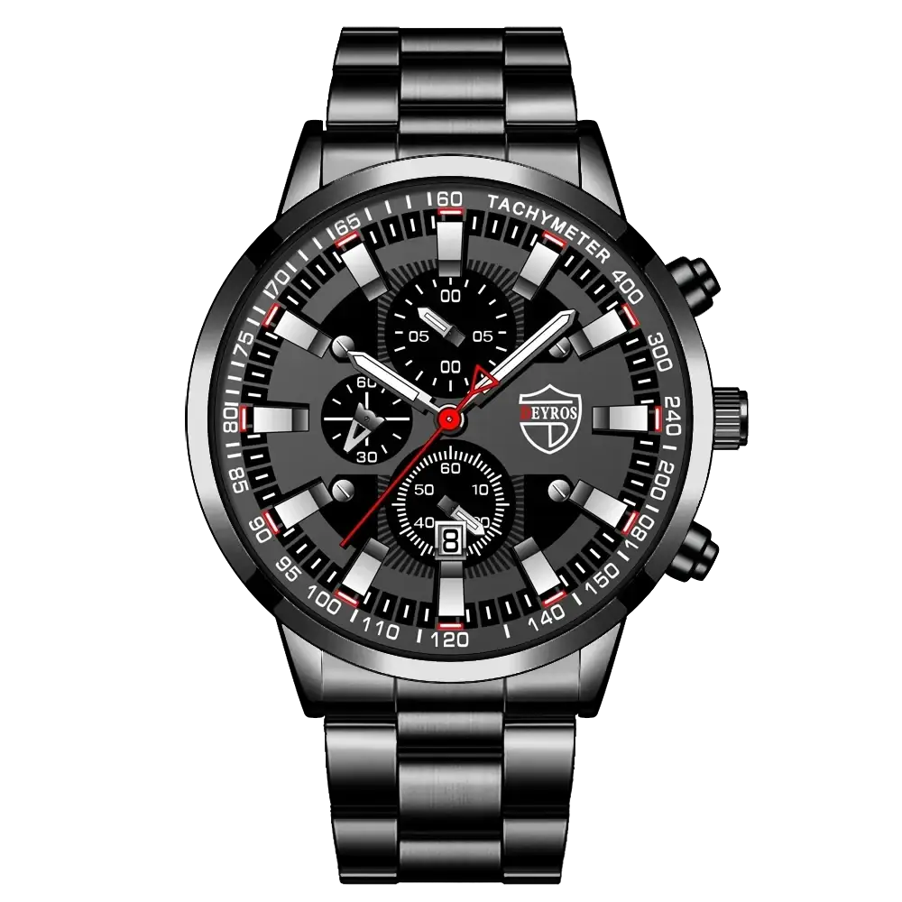 Deyros black and silver stainless steel quartz chronograph men watch with stainless steel bracelet