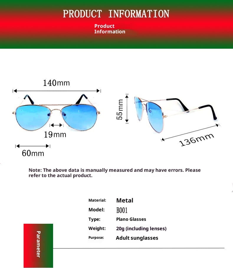 Blue-tinted aviator sunglasses with a gold metallic frame and black temple tips offering classic UV protection.