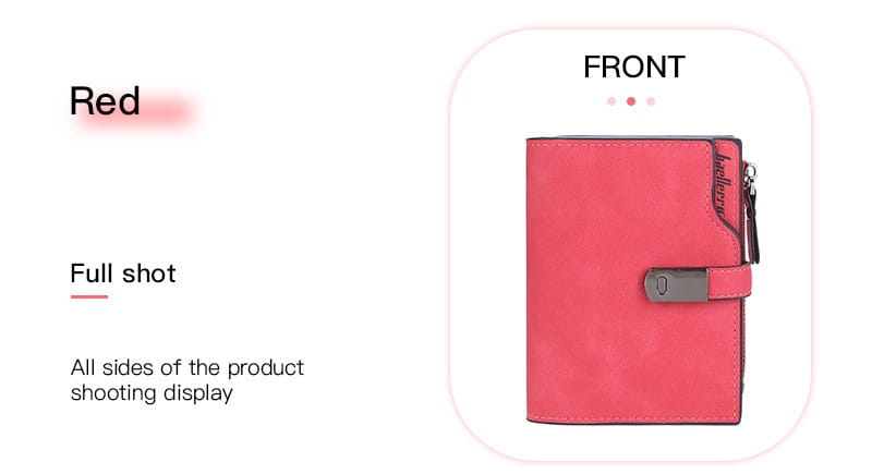 A vibrant red women’s short faux leather multi slot wallet with textured surface and sleek silver-toned clasp and zipper pull.