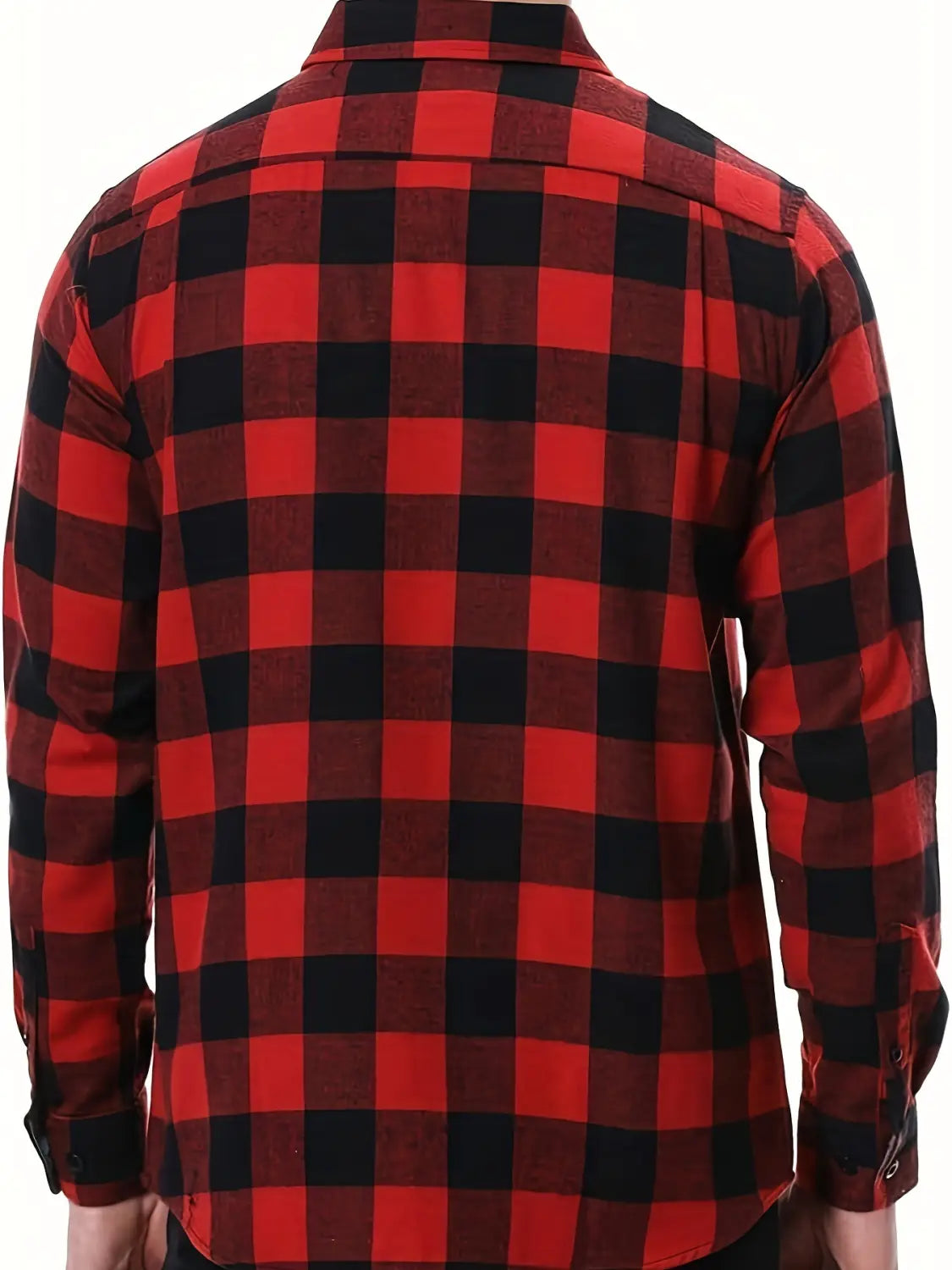 men’s slim fit red and black plaid flannel button up shirt with classic collar made of soft flannel fabric