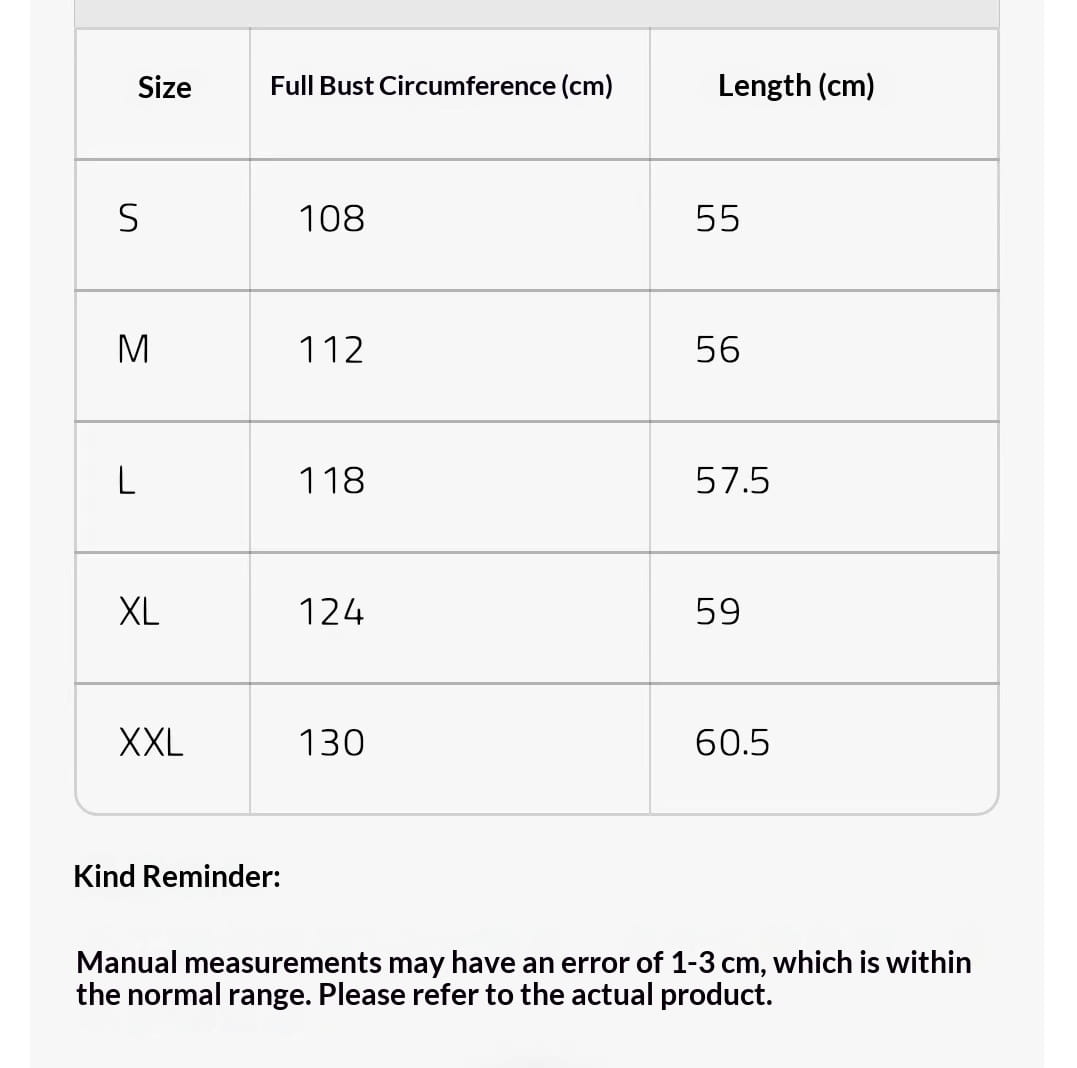 Size chart for houndstooth coat relaxed fit double breasted jacket displaying measurements in centimeters for sizes small through XXL.