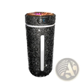 Black rhinestone-encrusted usb car air diffuser with rose gold top and glowing purple led light for humidifying